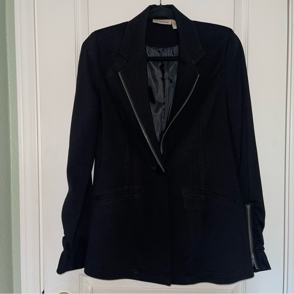 DKNY Jeans Black Blazer Scrunched Sleeves Zippered Cuffs Size 6